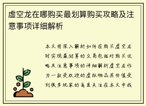 虚空龙在哪购买最划算购买攻略及注意事项详细解析